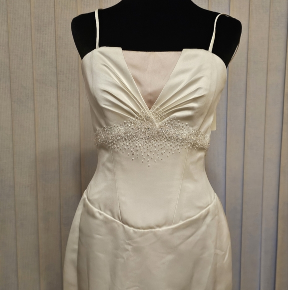 Impressions Elegant Cream and Blush Long Sleeve Dress - Picture 2 of 9